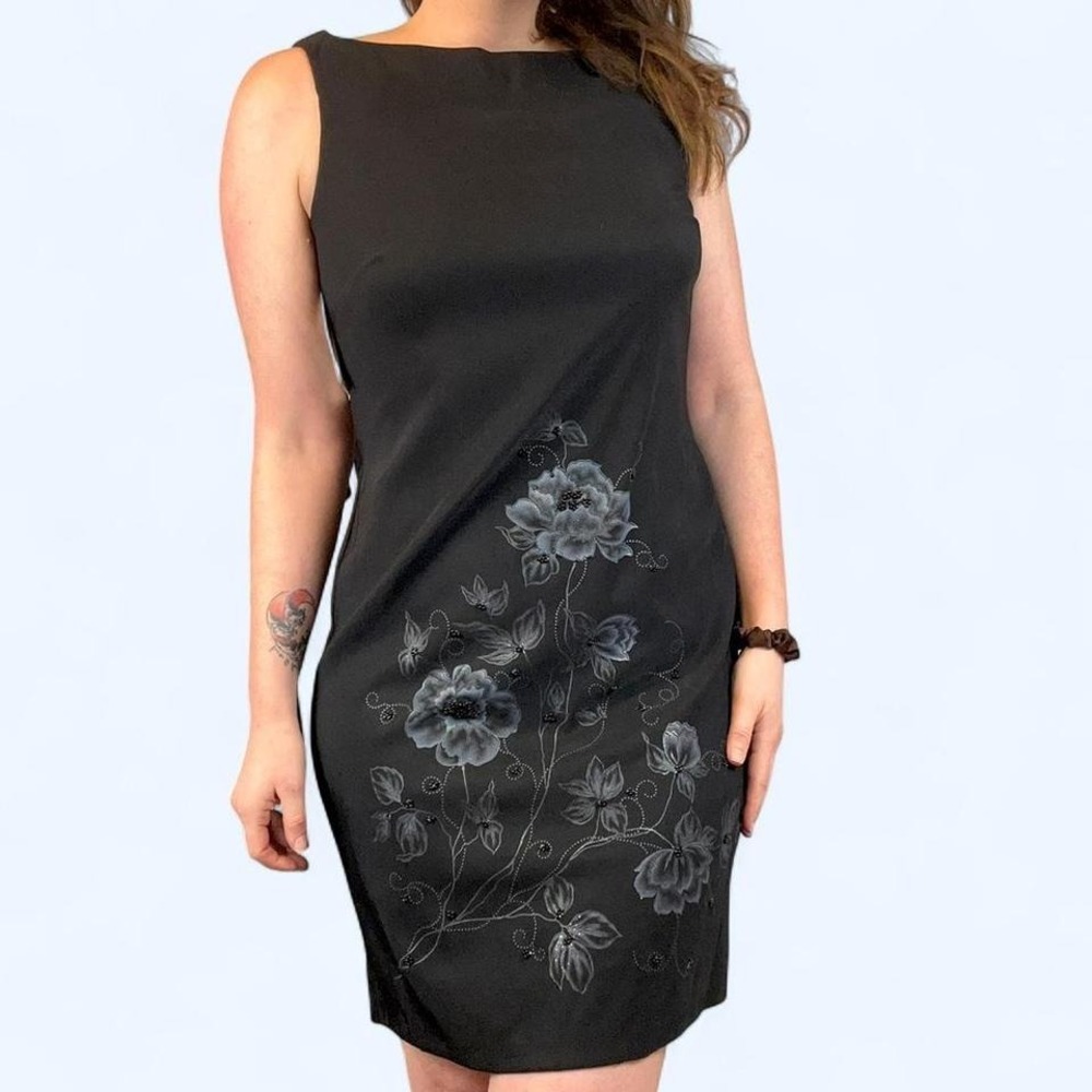 Vintage Floral Embroidered Sheath Dress Embellished Womens 14 Whimsigoth Boho